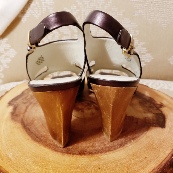 LEATHER CUTOUT WOOD BLOCK HEELS 10 - Picture 5 of 14